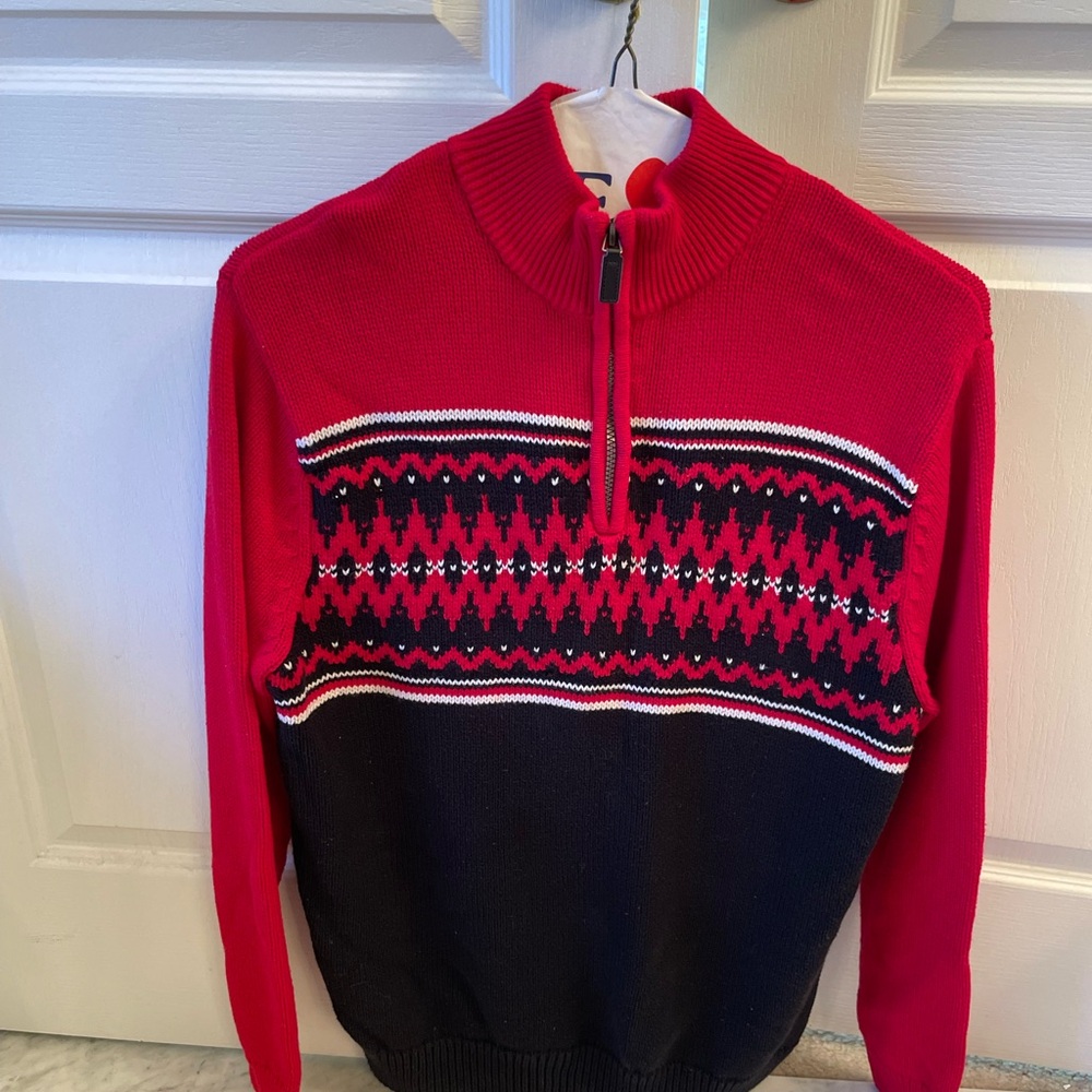 Chaps Red and Black 1/4 Zip-Up Sweater